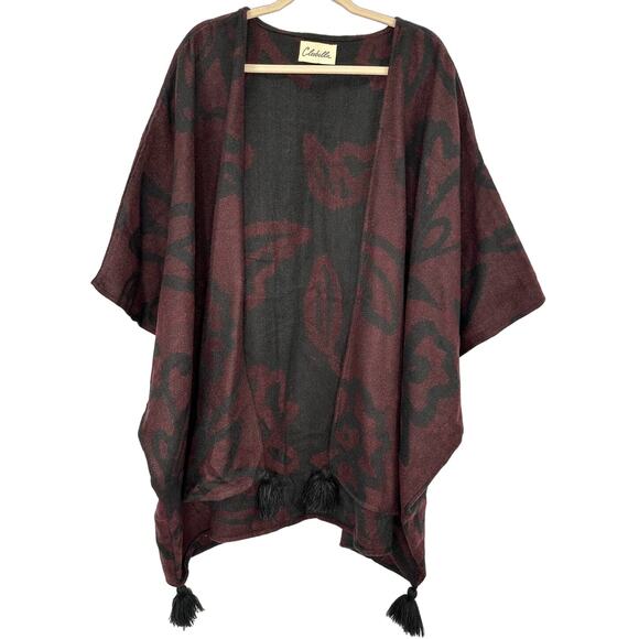 Anthropologie Cleobella Sevigny Capelet Poncho Cardigan Red Wine Black One Size - Picture 2 of 11
